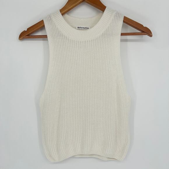 REFORMATION Lilac Knit Top Womens Small Cottage Beigecore Normcore Academia Boho - Picture 2 of 8